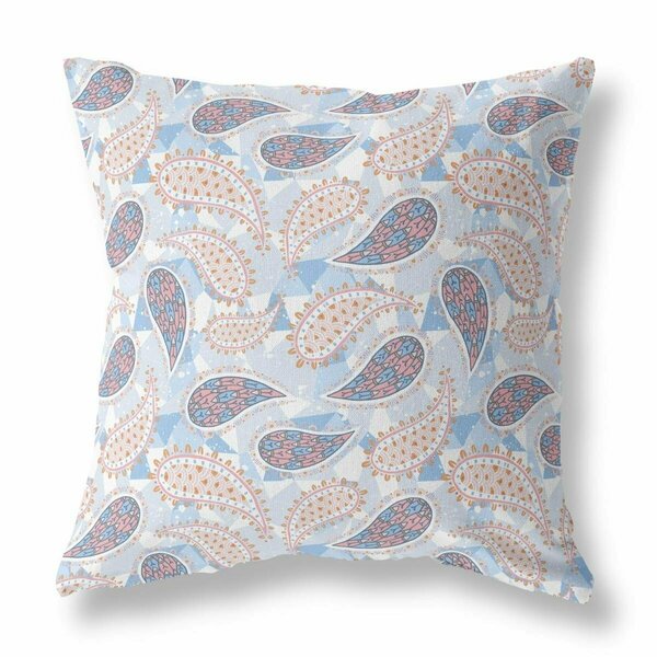 Homeroots 16 in. Boho Paisley Indoor & Outdoor Throw Pillow Blue White & Pink 414105